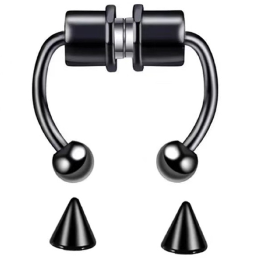 🆕Magnetic Nose Septum Ring (Black) with 2 sets of ends (ball and spike cone)